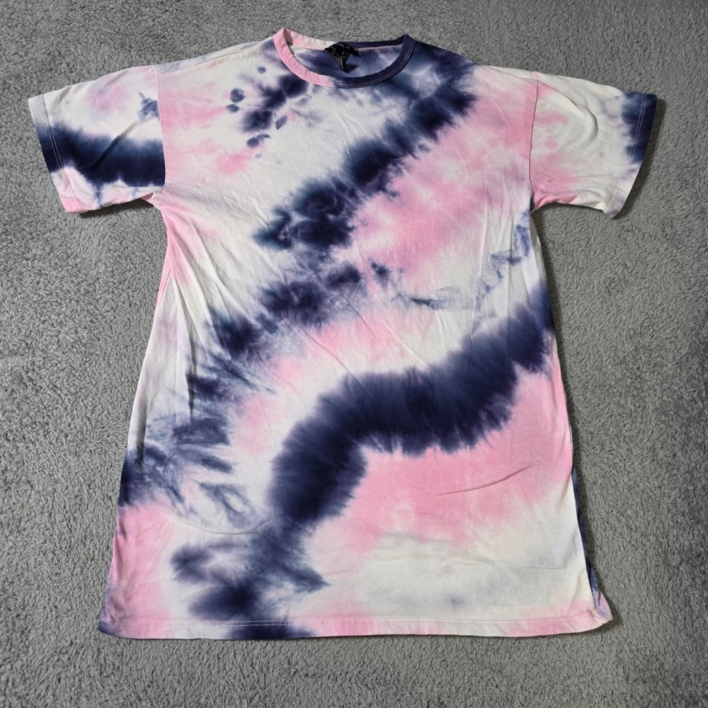 Publik Unisex S T-Shirt Dress Pink Navy Blue Tie Dye Short Sleeve Cotton 4980